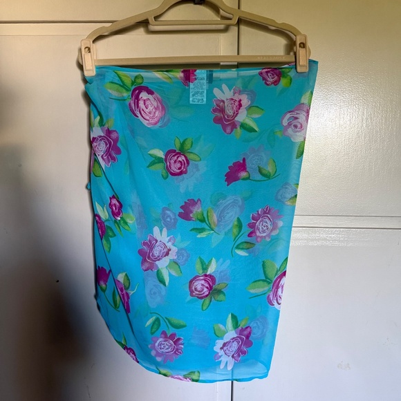 Anne Cole Saks 5th Avenue Floral Wrap Sarong Coverup Size OS Blue Pink - Picture 5 of 8